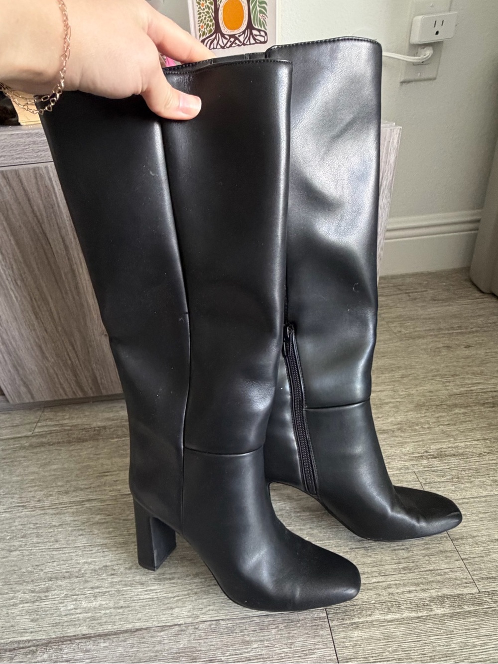 Black Knee-High Block Heel Boots